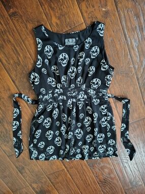 Vintage Y2K Poizen Industries Black and White skulls mini dress Size XL